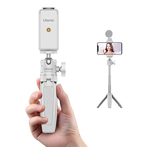 ULANZI Selfie Stick Tripod, Extension Pole Tripod + Phone Tripod Mount with Cold Shoe Mount, Mini Vlog Tripod Handle Grip for iPhone 11 Pro Max Samsung OnePlus Google Smartphone Vlogging (White)
