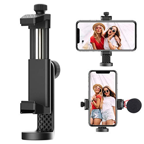 Phone Tripod Mount with Cold Shoe, ULANZI Universal Cell Phone Tripod Adapter, Smartphone Stand Holder for Monopod Selfie Stick Fits iPhone Samsung and All Phones, 360 Rotation, Adjustable Clamp
