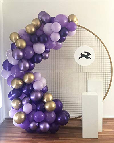 100Pcs Purple Gold Balloon Garland & Arch Kit-100pcs Latex Balloons, 16 Feets Arch Balloon Strip, Glue Dots, Balloon Tying Tool for Baby Shower Birthday Bridal Shower Wedding Party