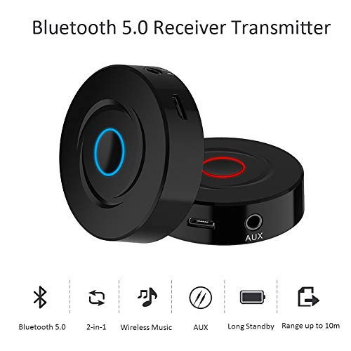 Bluetooth 5.0 Transmitter and Receiver - 2-in-1 Wireless 3.5mm Low Latency HiFi Audio Adapter - Bluetooth Transmitter for TV/PC - Bluetooth Audio Receiver for Home Sound System/Car Stereo/Headphones