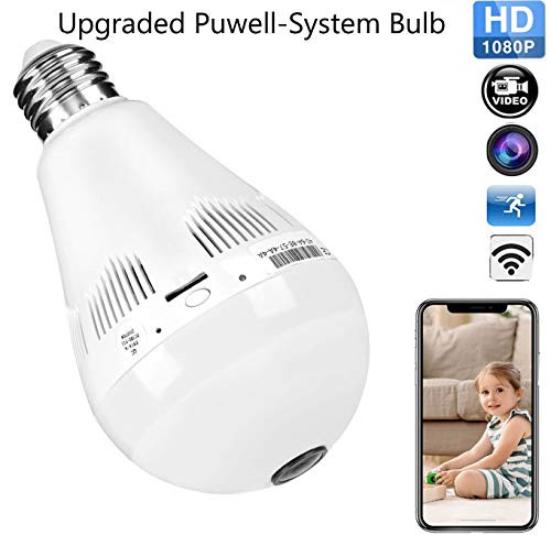 Bulb Camera 360 Degree WiFi 1080P HD Cameras Bulb Smart Security Surveillance Small Camera with IR Motion Detection Night Vision Two-Way Communication 2.4GHz IP Nanny Camera