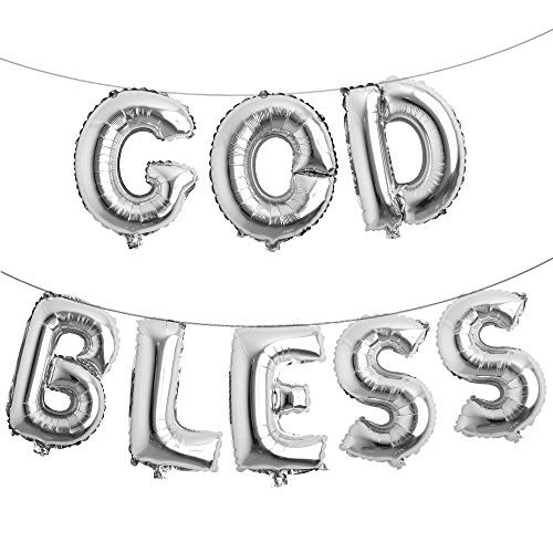 16 inch God Bless Foil Letter Balloons Banner Baptism Party Decorations First Communion Christening Party Supplies (GOD Bless Silver)