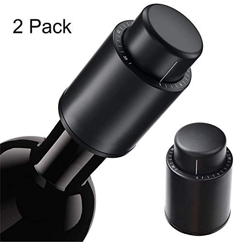 Wine Stoppers, Reusable Wine Bottle Stopper - Vacuum Wine Preserver with Time Scale, Wine Saver Vacuum Pump Keep Wine Fresh Corks, Best Gifts for Wine Lovers(2 PACK, Black)