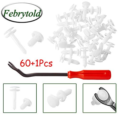 Febrytold 60Pcs Car Door Panel Retainer Clips, Car Push Fastener Clips for Chevrolet Blazer Suburban, Chevrolet & GMC C1500 C2500 K1500 K2500, Replace OEM: 15960325 with 1Pcs Plastic Fastener Remover