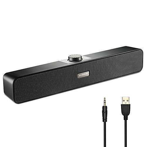 [Slim Figure, Powerful Stereo Sound] Computer Speakers Scomoon PC Speakers Sound Bar,Dual Powerful 6W Drivers USB Powered Mini Soundbar Speaker for TV, Desktop, Laptop, Smartphone and Tablet, Black