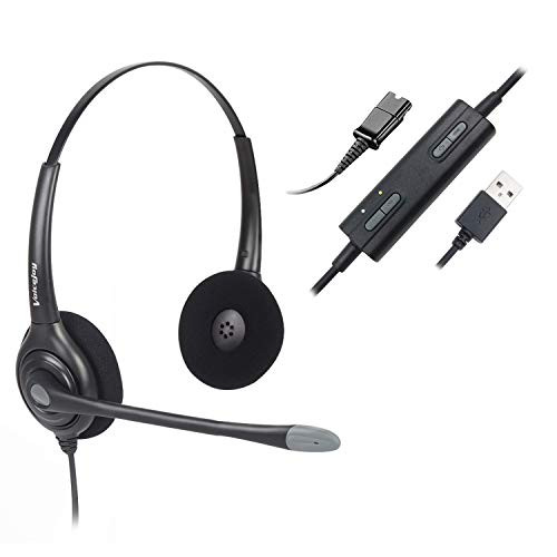 VoiceJoy USB Plug Headphone Call Center Noise Cancelling Headset with Quick Disconnect,Adjustable Mic, Mute Volume Control for Calls on Laptops Computer PC