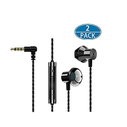 [2 Pack] 3.5mm Earbuds Headphones Earphones with Microphone in-Ear Earbuds Noise Isolation Headsets Heavy Bass Earphones Compatible iPhone iPad iPod Samsung Galaxy S7 S8 MP3 MP4