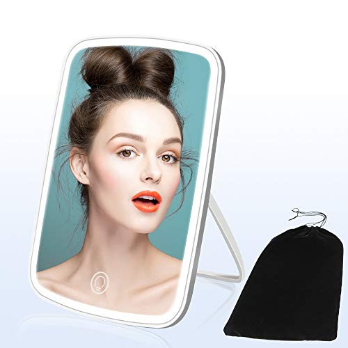 YCH Vanity Mirror, Makeup Mirror, 2400mAh Makeup Mirror with Lights, 3 Colors LED Mirror Touch Dimmable Lighted Makeup Mirror Memory Function Portable Mirror