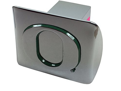 University of Oregon METAL emblem (chrome with green trim) on chrome METAL Hitch Cover
