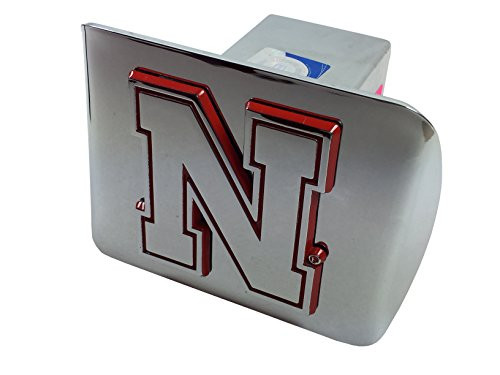 University of Nebraska METAL emblem (chrome with red trim) on chrome METAL Hitch Cover (Iron N) University of Nebraska METAL emblem (chrome with red trim) on chrome METAL Hitch Cover (Iron N)