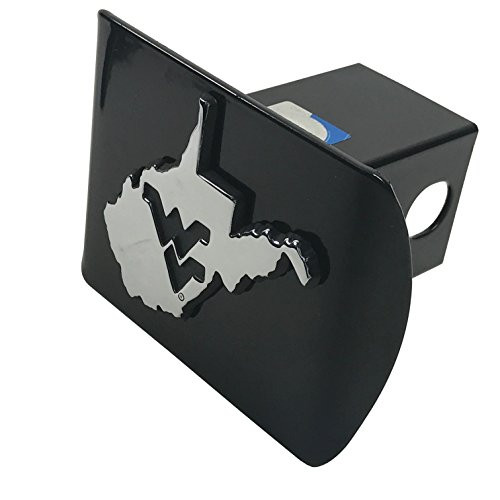 West Virginia University METAL state shaped emblem on black METAL Hitch Cover