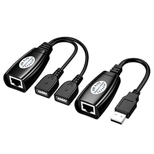 USB Over RJ45? 2-Port USB 2.0 Extender RJ45 Cat Cable Extension Cable Over RJ45 Cat5 Cat 5e Cat6 Cable Extension Cable Connector Adapter Kit