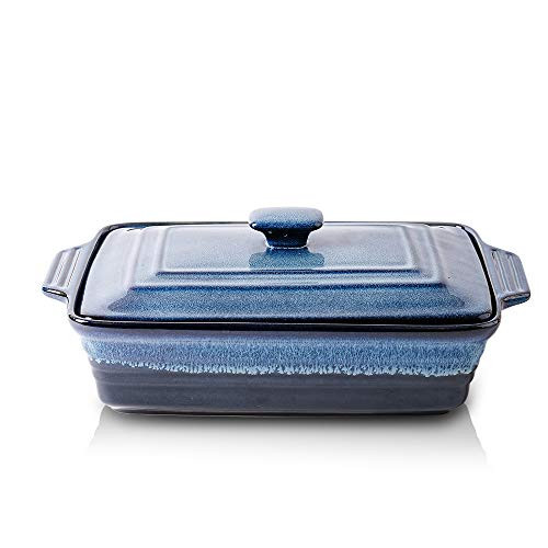 KOOV Ceramic Casserole Dish with Lid, Covered Rectangular Casserole Dish Set, Lasagna-Pans for Cooking, Baking dish With Lid for Dinner, Kitchen, 9 x 13 Inches, Reactive Glaze (Nebula Blue)