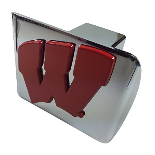 University of Wisconsin red METAL "W" emblem on chrome METAL Hitch Cover University of Wisconsin red METAL "W" emblem on chrome METAL Hitch Cover