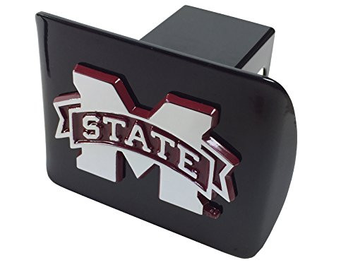 Mississippi State University METAL emblem (chrome with maroon trim) on black METAL Hitch Cover Mississippi State University METAL emblem (chrome with maroon trim) on black METAL Hitch Cover