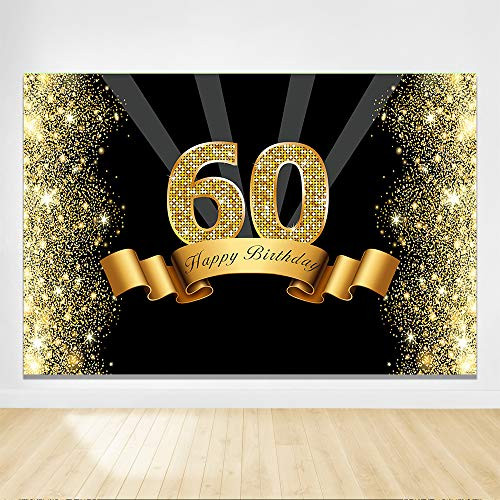 Felizotos 60th Birthday Backdrop Gold Black Background 60th Birthday Party Banner Decorations Sixty Years Old Celebration Photo Booth Props 6x4ft