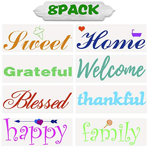 8PC Reusable Stencils Welcome Sign Stencils for Painting on Wood, Canvas, Front Door, Porch or Outside Home Decor 8PC Reusable Stencils Welcome Sign Stencils for Painting on Wood, Canvas, Front Door, Porch or Outside Home Decor