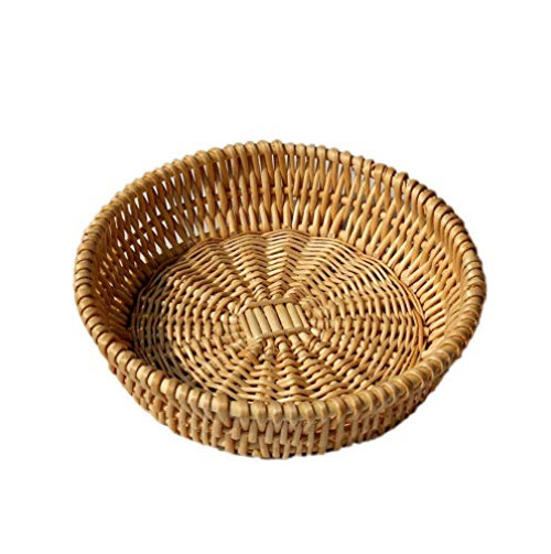 Natural Wicker Fruit Basket Bread Basket Tray Storage Basket Willow Woven Fruit Basket Bread Serving Basket, Round Shallow Basket Natural Wicker Fruit Basket Bread Basket Tray Storage Basket Willow Woven Fruit Basket Bread Serving Basket, Round Shallow Basket