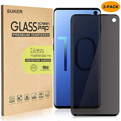 Galaxy S10 Privacy Screen Protector, SUKER [Anti-spy] [9H Hardenss] [3D Curved] [Case Friendly] Tempered Glass Screen Protector for Samsung Galaxy S10 6.1 inch (2 Pack)