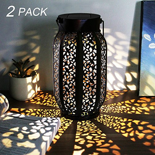 Maggift 12 Lumens Hanging Solar Lights Outdoor Retro Hanging Solar Lantern with Handle, Brown, 2 Pack