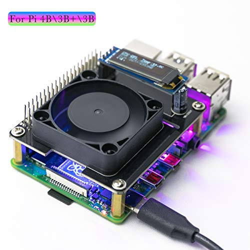 Yahboom Raspberry Pi 4B 3B+ 3B Cooling Fan Intelligent Temperature Control I2C OLED Display Programmable RGB Light?Quiet?