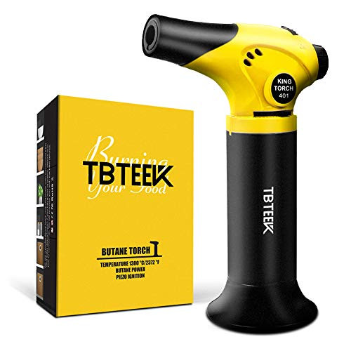 TBTEEK Kitchen Torch, Refillable Mini Creme Brulee Torch, Cooking Butane Torch with Safety Lock & Adjustable Flame for Cooking, BBQ, Baking, Brulee, Creme, DIY Soldering(Butane Not Included)