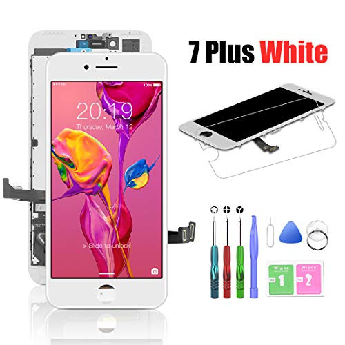 HTECHY Compatible with iPhone 7 Plus Screen Replacement White(5.5") Display with 3D Touch Screen LCD Digitizer Assembly + Repair Tools Kit Screen Protector