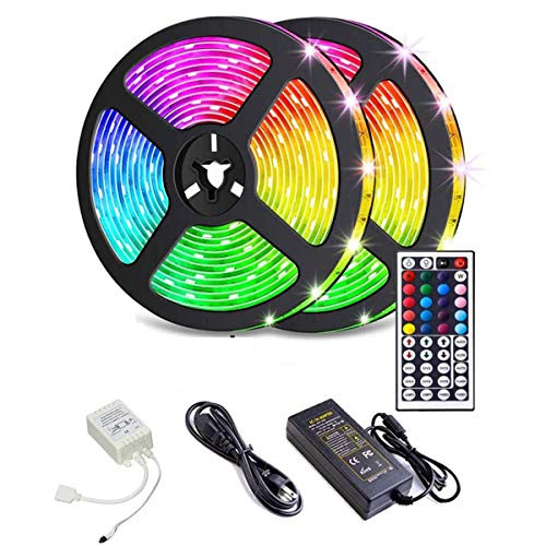 LED Strip Lights, Flykul 32.8ft/10M 5050 RGB Light Strips Color Changing LED Tape Lights Kit with 44 Keys IR Remote Controller & 12V 5A Power Supply
