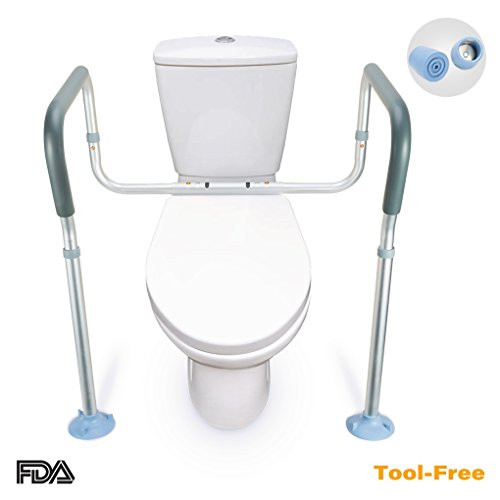 OasisSpace Toilet Rail - Medical Bathroom Safety Frame for Elderly, Handicap and Disabled - Adjustable Toilet Safety Handrail Grab Bar, 2 Additional Rubber Tips