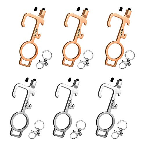 Door Opener Tool,No Touch Door Opener Hand free Safe Touch Tool,Clean Germ Key Brass Touchless Door Opener for Infected Surfaces, Touchscreen, Handles, Buttons (6Pcs)