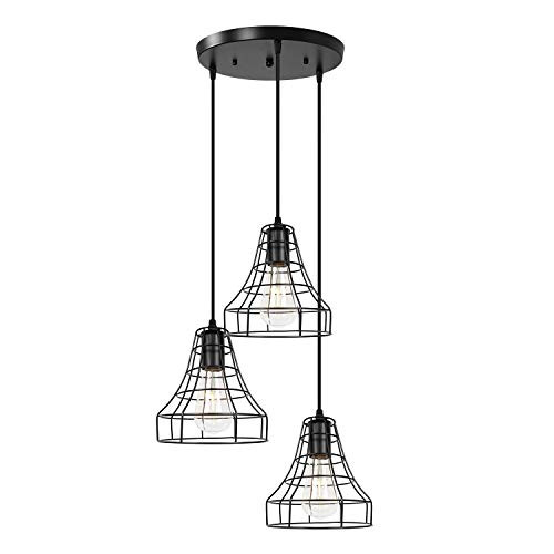 Farmhouse Light Fixture 3-Light Black Pendant Light Industrial Dining Room Lighting Fixtures Hanging for Kitchen Island Living Room Bedroom Hallway Bar