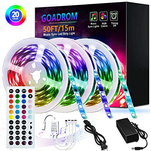 50FT/15M LED Strip Lights, Goadrom RGB LED Light Strip Music Sync RGB LED Strip, 5050 Color Changing LED Strip Light 44-Key Remote, Sensitive Built-in Mic, LED Lights for Bedroom Home Party(3x16.4FT) 50FT/15M LED Strip Lights, Goadrom RGB LED Light Strip Music Sync RGB LED Strip, 5050 Color Changing LED Strip Light 44-Key Remote, Sensitive Built-in Mic, LED Lights for Bedroom Home Party(3x16.4FT)