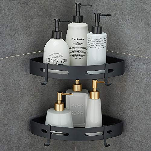Hoomtaook Adhesive Corner Shelf Bathroom Shower Caddy Organizer for Kitchen Toilet No Drilling 2-tier Bathroom Corner Shelves Shower Caddies