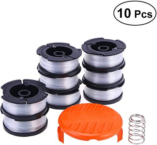 Ouxunus Trimmer Spool for Black + Decker Autofeed System Replacement Durable AF-100 String Trimmer Edger, 30ft 0.065 inch Line String Trimmer (8 Replacement Spool, 1 Spool Cap, 1 Spring)