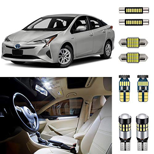 AUTOGINE 8 Piece White Interior LED Lights Kit for Toyota Prius 2016 2017 2018 2019 Super Bright 6000K LED Interior Light Bulbs Package + Install Tool