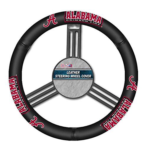 NCAA Alabama Crimson Tide Leather Steering Wheel Cover, One Size, Black