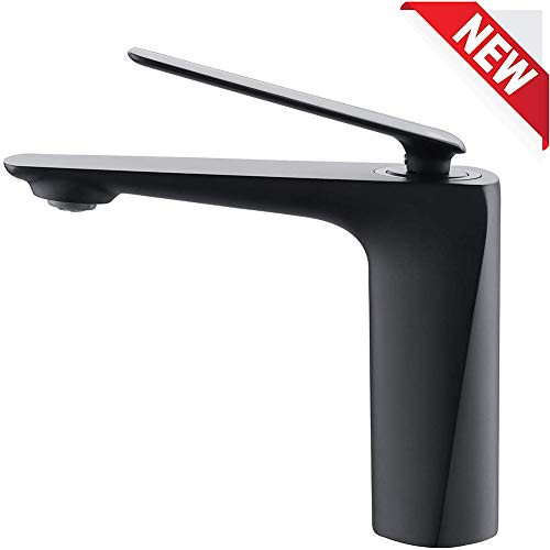 Matte Black Bathroom Sink Faucet Modern Single Hole Vanity Basin Faucets Solid Brass One Handle Mixer Taps for Restroom Lavatory RBROHANT RBF65008MB-1