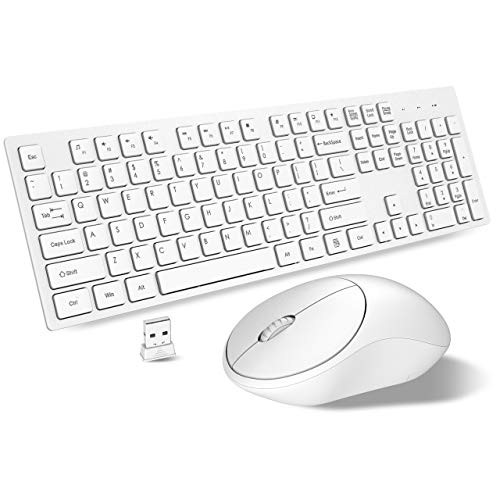 RATEL Wireless Keyboard Mouse Combo, 2.4GHz Slim Full-Sized Silent Wireless Keyboard and Mouse Combo with USB Nano Receiver for Laptop, PC (Light Cream White)