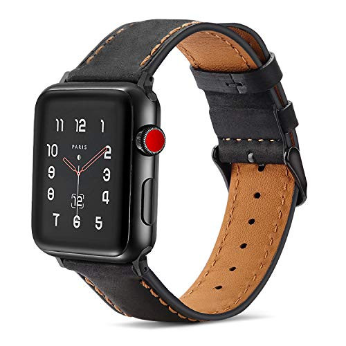 Tasikar Bands Compatible with Apple Watch Band 44mm 42mm Premium Genuine Leather Replacement Band Compatible with Apple Watch Series 5 Series 4 (44mm) Series 3 Series 2 Series 1 (42mm) - Black Tasikar Bands Compatible with Apple Watch Band 44mm 42mm Premium Genuine Leather Replacement Band Compatible with Apple Watch Series 5 Series 4 (44mm) Series 3 Series 2 Series 1 (42mm) - Black