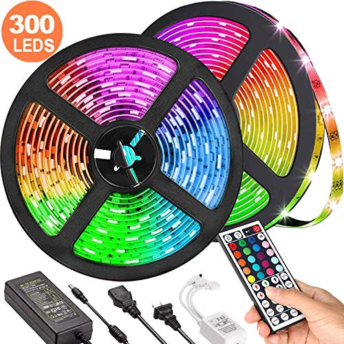 LED Strip Lights,UMICKOO 32.8ft 10m with 44 Keys IR Remote and 12V 5A Power Supply Color Changing 5050 RGB 300 LEDs Light Strips Kit for Home, Bedroom, Kitchen,DIY Decoration