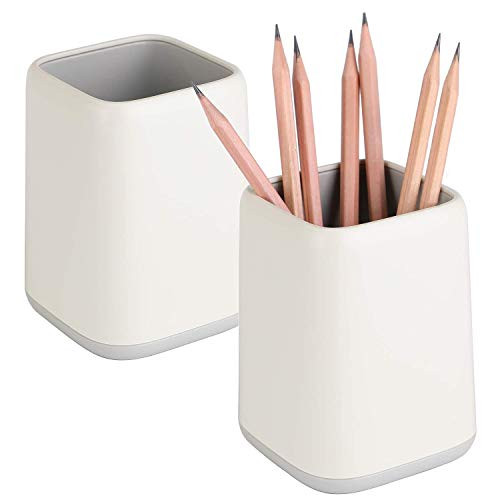 2 Pack Desk Pen Holder,Two-Tone Cute Pen Cup Makeup Brush Holder,Durable Desktop Organizer Pencil Holder for Desk,Vanity Table,Office Supplies (Gray)