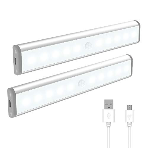 Under Cabinet Lighting, Motion Sensor Closet Light USB Rechargeable 10 LED Night Lights, Stick-on Anywhere Portable Light Bar for Closet Cabinet Counter Wardrobe Stairs Kicthen