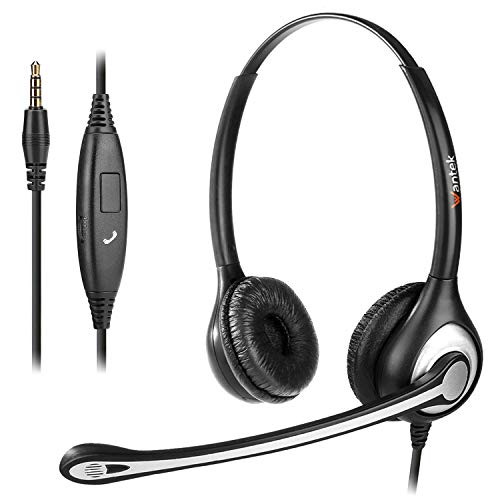 Cell Phone Headset with Microphone Noise Cancelling & Call Controls, 3.5mm Computer Headphones for iPhone Samsung PC Business Skype Softphone Call Center Office, Clear Chat, Ultra Comfort