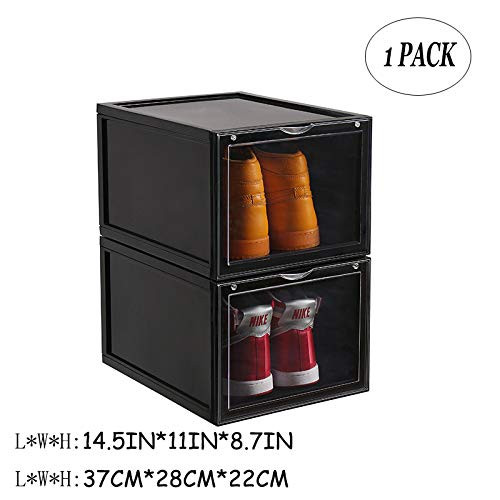 AOTENG STAR Storage Shoes Box Womens Mens Shoe Storage Box Plastic Foldable Stackable Shoe Container Black Closet Shelf Shoe Organizer-One Pack