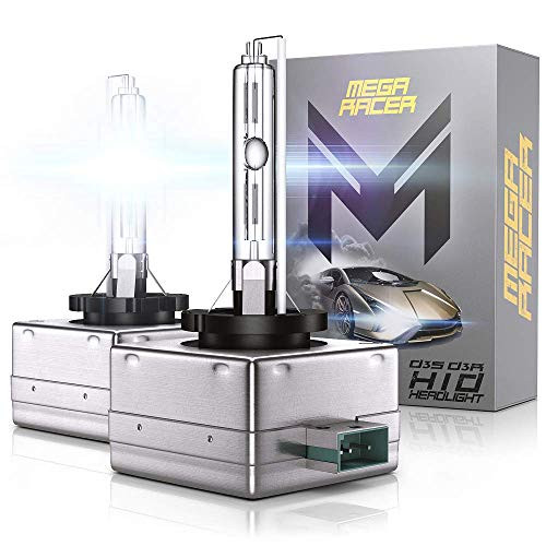 Mega Racer D3S HID Bulb 6000K D3R D3C Bright White 12V Metal Stents Xenon HID Headlights Replacement Headlight Bulb Xenon Light Bulbs 42403 66340 HID Lights D3S Headlight Bulb HID Light Bulbs D3R D3C