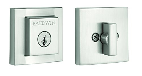 Baldwin Prestige 380 Square Single Cylinder Deadbolt Featuring SmartKey in Satin Nickel