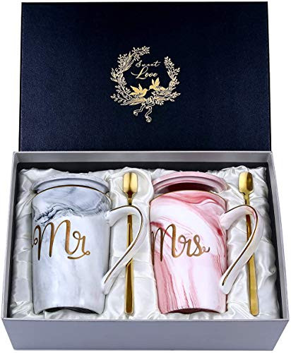 Wedding Gifts Mr and Mrs Mugs Set Husband and Wife Anniversary Gifts Married Couples Gifts Porcelain Coffee Mugs Bridal Shower Engagement Gifts Ceramic14 Ounce Marble Cups