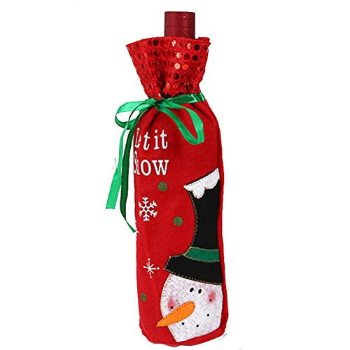 SANGAITIANFU Christmas Wine Bottle Bags with Drawstrings Santa Snowman Elk Wine Bottle Decor Bag Covers (Red)
