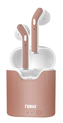 Naxa Electronics True Wireless Earphones with Charging Battery Case, Rose Gold