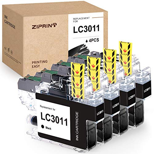 ZIPRINT Compatible Ink Cartridge Replacement for Brother LC3011 LC-3011 LC3013 use for MFC-J491DW MFC-J690DW MFC-J895DW MFC-J497DW (4 Black)
